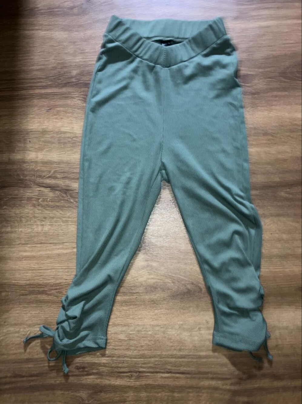 SHEIN Ribbed High-Waist Tie-Hem Leggings in Teal Green